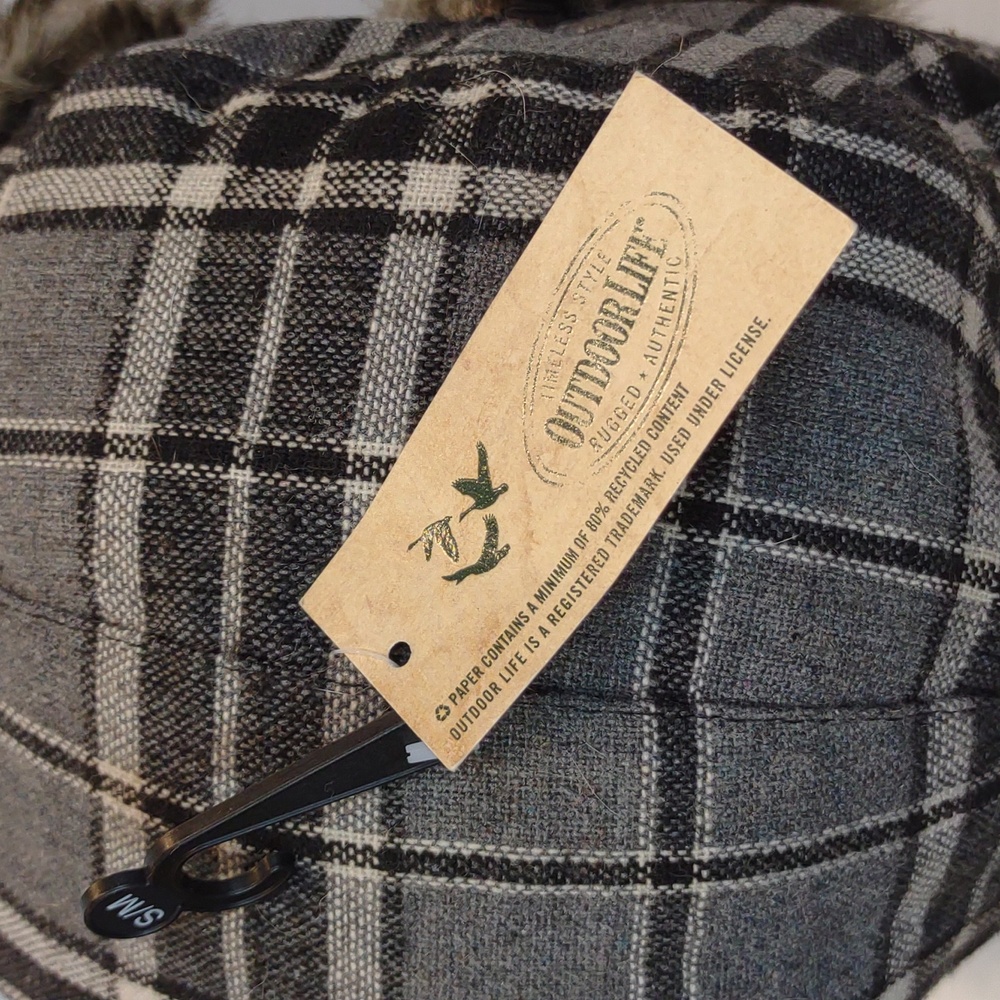 Outdoor Life Black Plaid Faux Fur Trapper Bomber Winter Hat S/M NWT - Picture 8 of 16